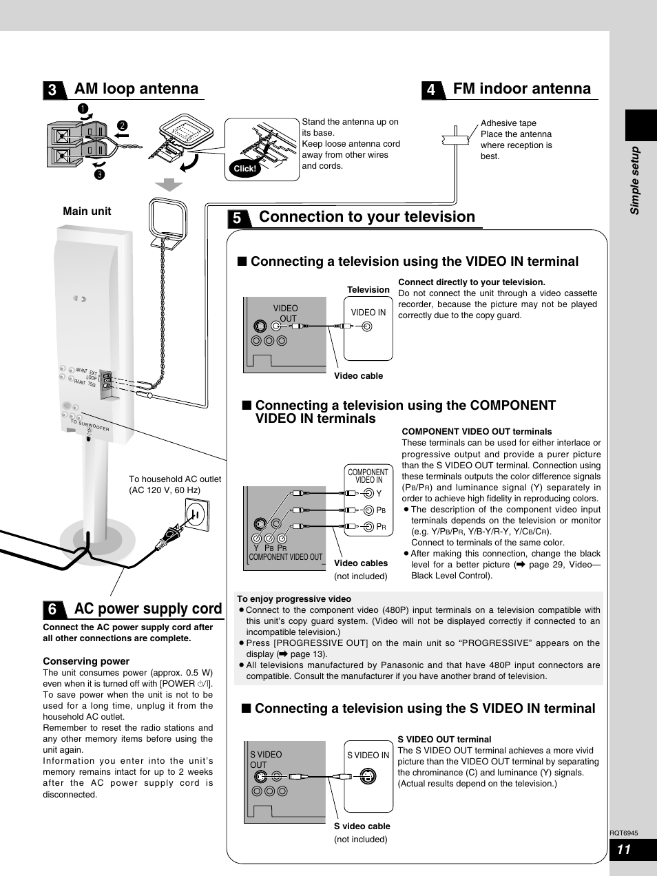 Main unit, Simple setup | Panasonic SC-ST1 User Manual | Page 11 / 40