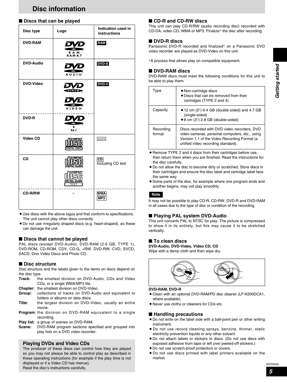 Disc information | Panasonic SC-ST1 User Manual | Page 5 / 40