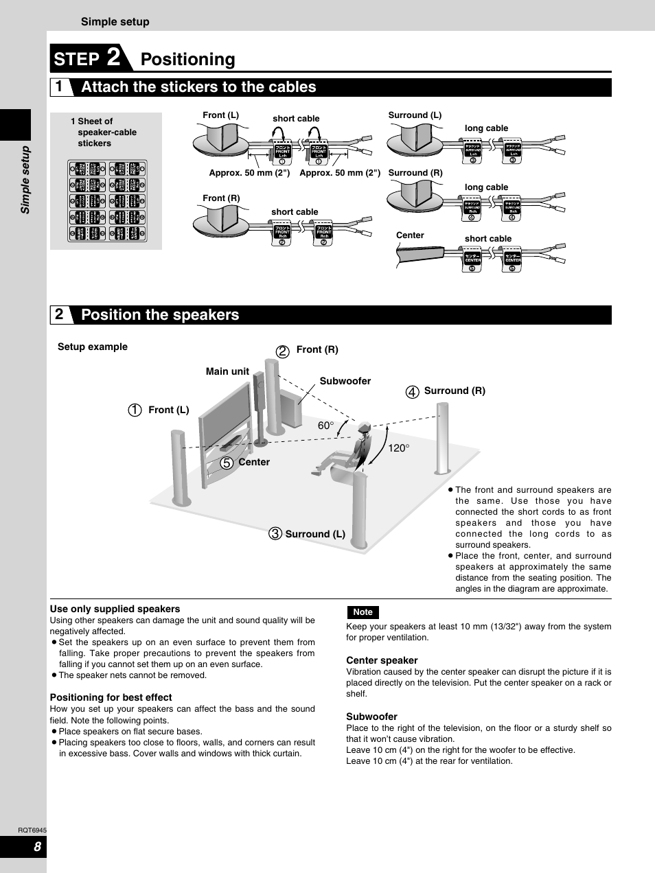 Step 2 - positioning, Positioning step | Panasonic SC-ST1 User Manual | Page 8 / 40