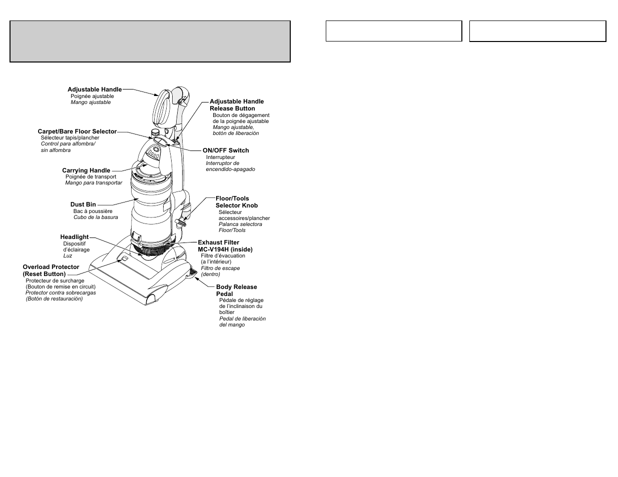 Parts identification, Nomenclature, Identificación de piezas | Nomenclature identificación de piezas | Panasonic MC-UL975 User Manual | Page 10 / 64