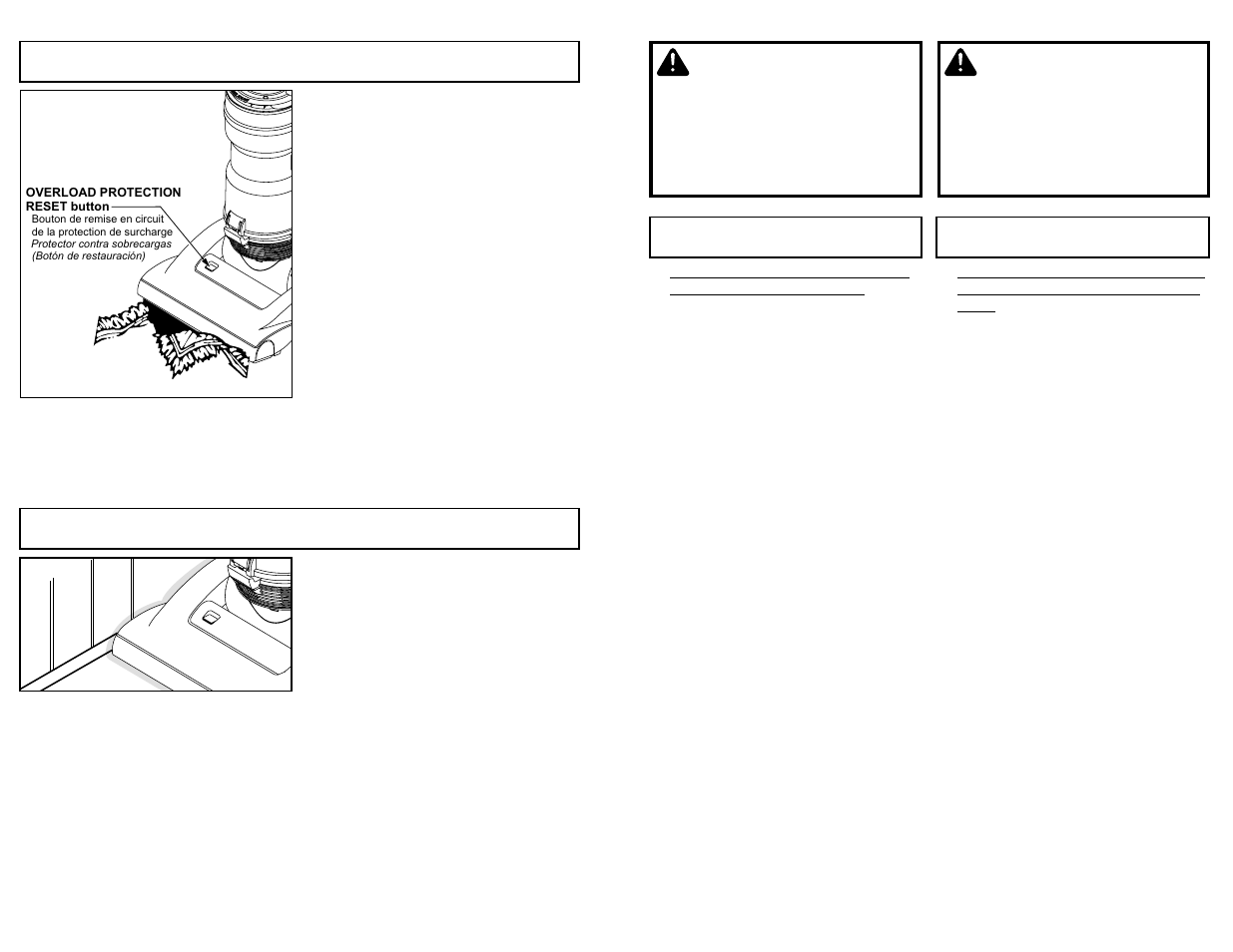 Overload protector, Edge cleaning, Aad dv ve er rt te en nc ciia a | Avertissement | Panasonic MC-UL975 User Manual | Page 18 / 64