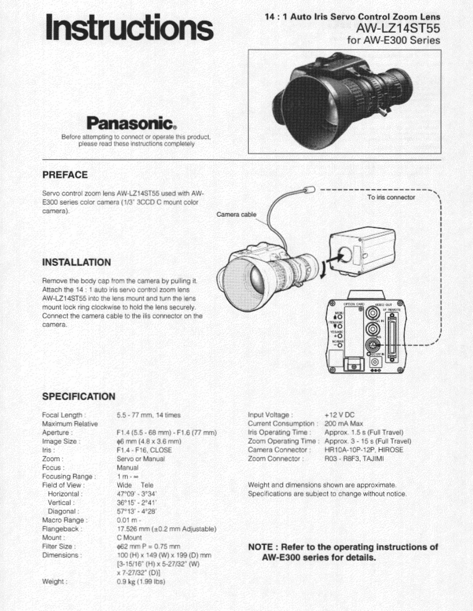 Panasonic AW-LZ14ST55 User Manual | 2 pages