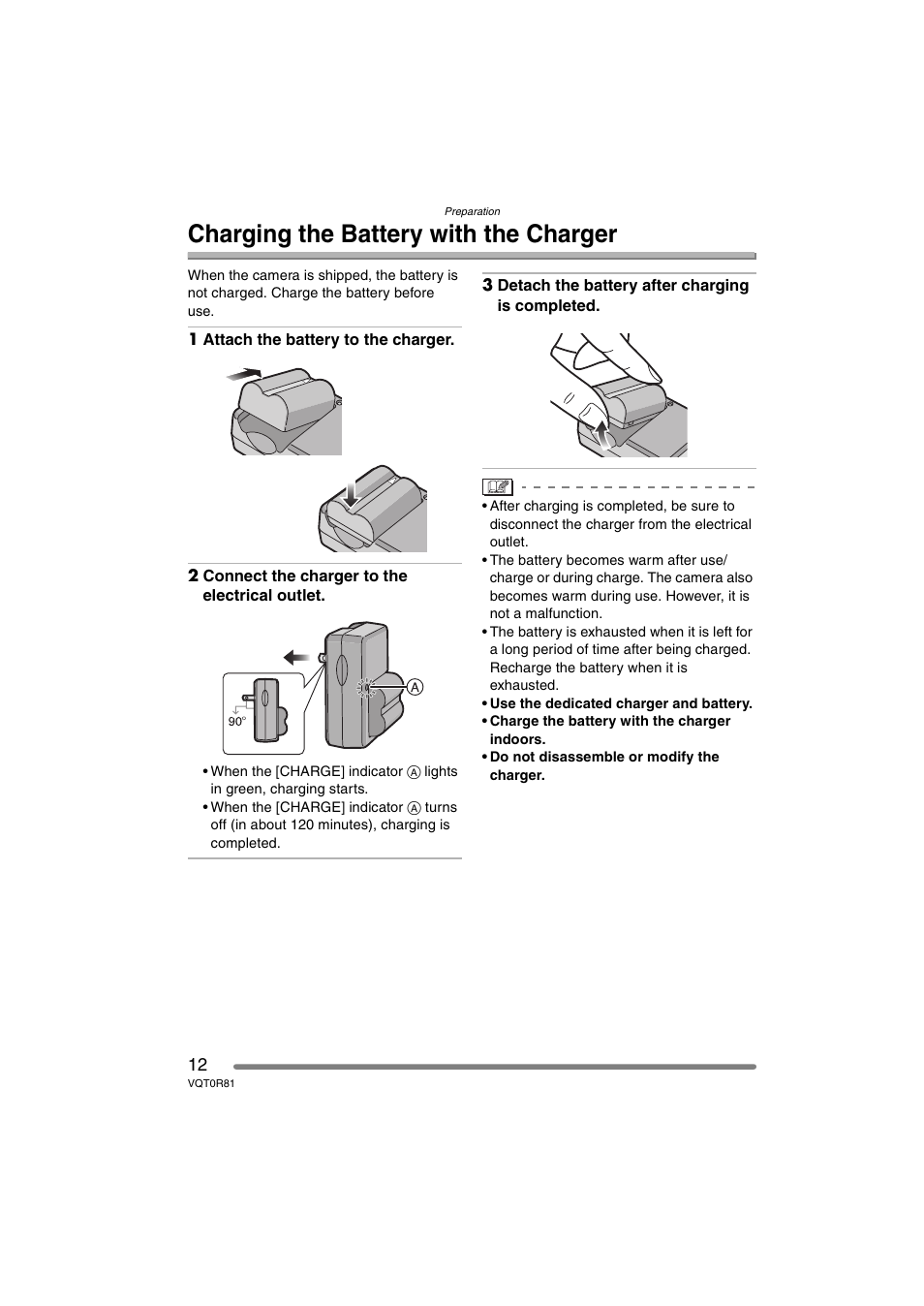 Charging the battery with the charger | Panasonic DMC-FZ30PP User Manual | Page 12 / 148