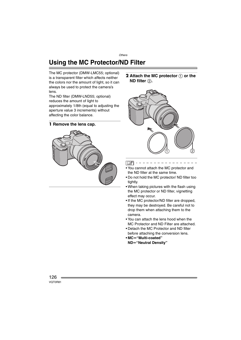 Others, Using the mc protector/nd filter | Panasonic DMC-FZ30PP User Manual | Page 126 / 148