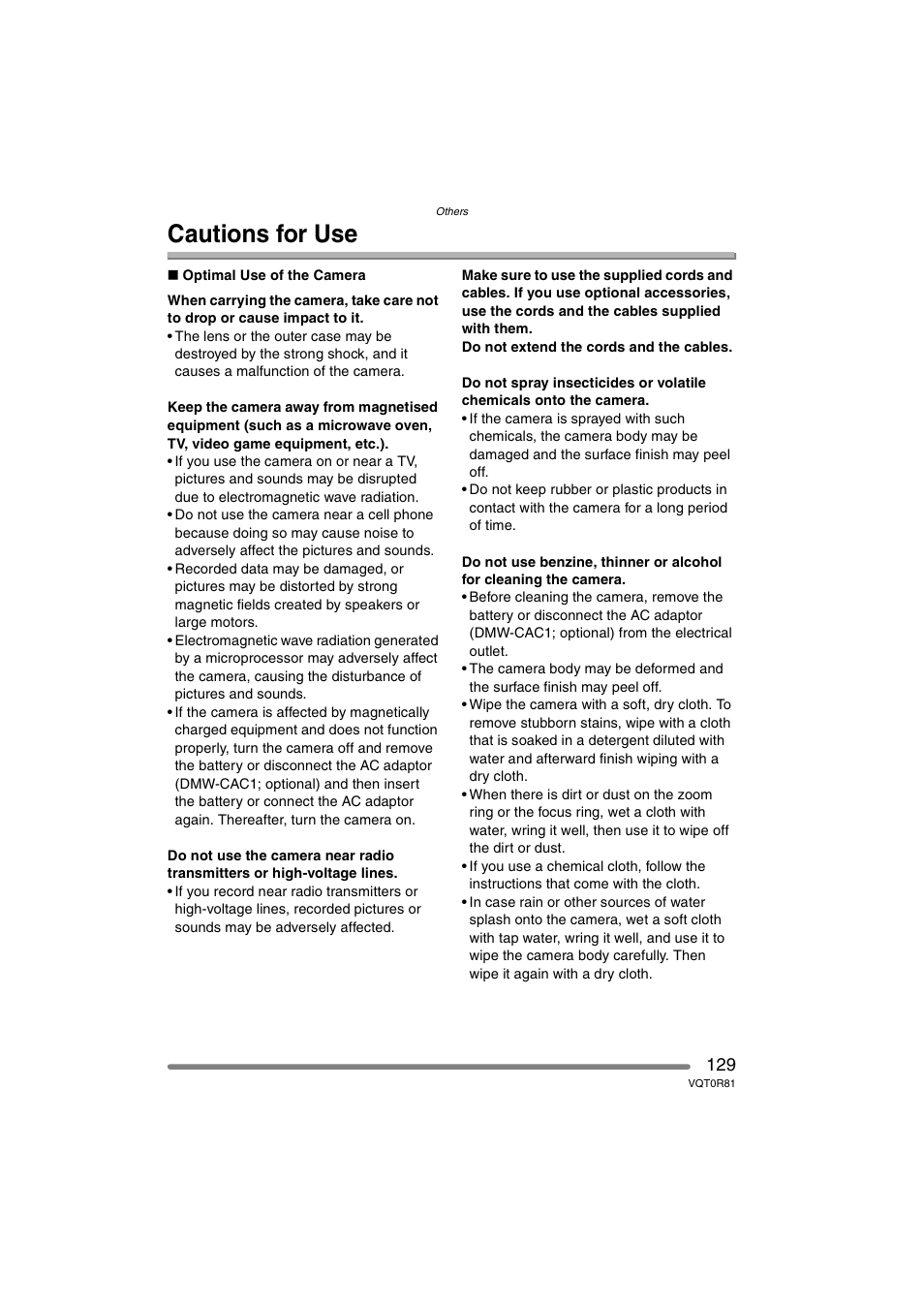 Cautions for use | Panasonic DMC-FZ30PP User Manual | Page 129 / 148
