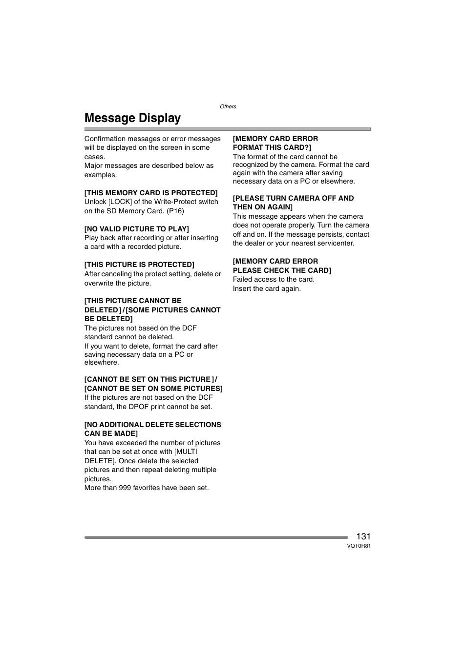 Message display | Panasonic DMC-FZ30PP User Manual | Page 131 / 148