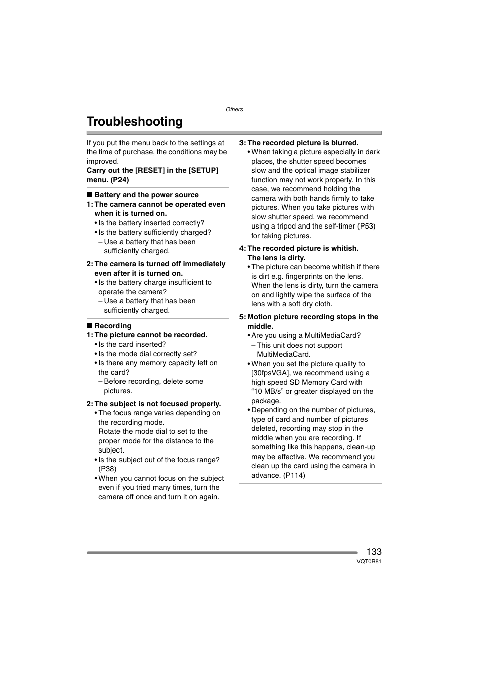 Troubleshooting | Panasonic DMC-FZ30PP User Manual | Page 133 / 148