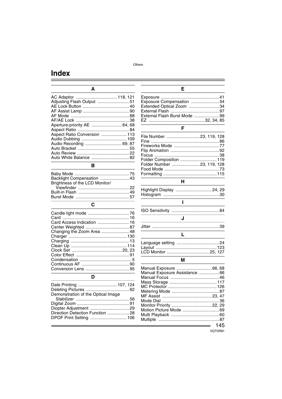 Index | Panasonic DMC-FZ30PP User Manual | Page 145 / 148