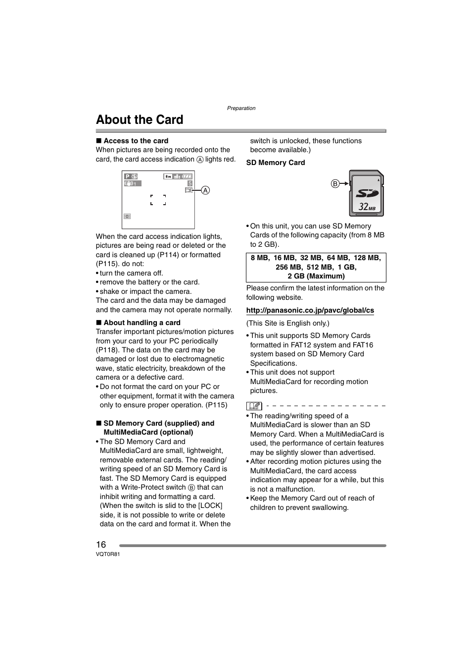 About the card | Panasonic DMC-FZ30PP User Manual | Page 16 / 148