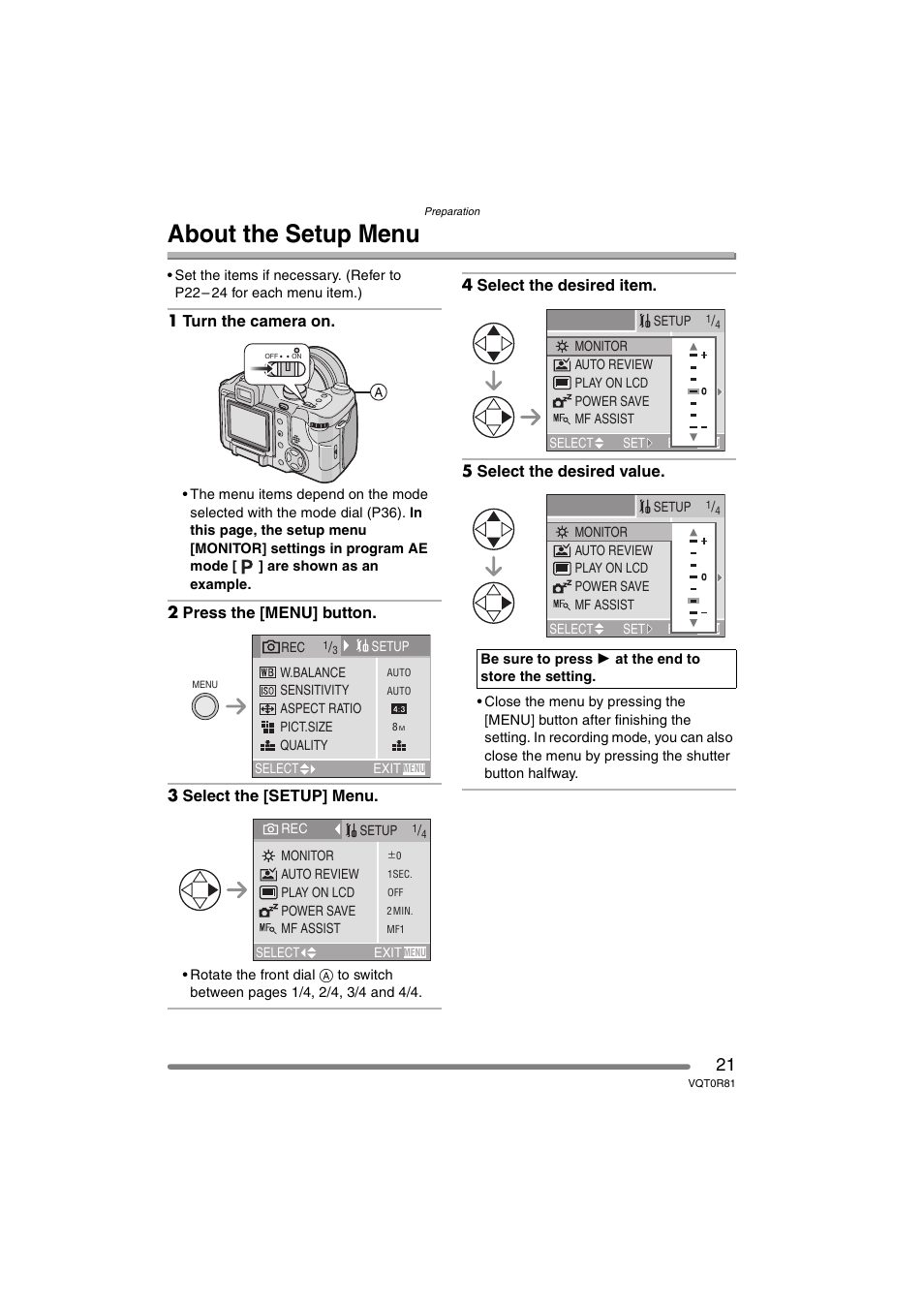 About the setup menu | Panasonic DMC-FZ30PP User Manual | Page 21 / 148