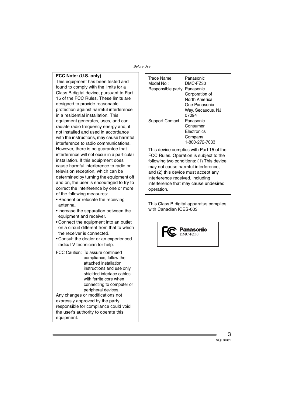 Panasonic DMC-FZ30PP User Manual | Page 3 / 148