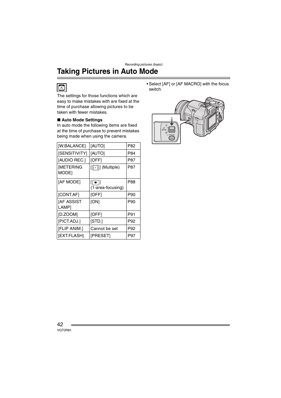 Taking pictures in auto mode | Panasonic DMC-FZ30PP User Manual | Page 42 / 148