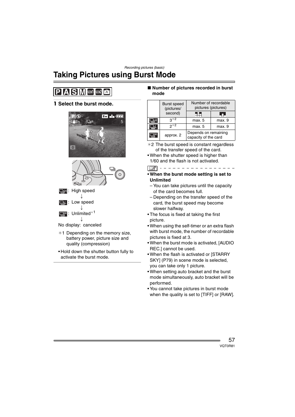 Taking pictures using burst mode | Panasonic DMC-FZ30PP User Manual | Page 57 / 148