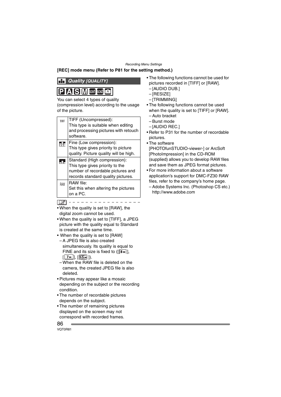 Panasonic DMC-FZ30PP User Manual | Page 86 / 148