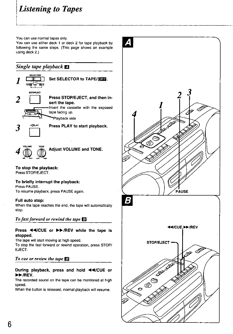 Listening to tapes | Panasonic STEREO RADIO CASSETTE RECORDER RX-FT530 User Manual | Page 6 / 12