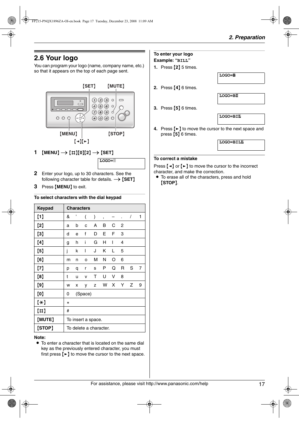 6 your logo, Your logo, 6 your logo | Panasonic KX-FP215 User Manual | Page 17 / 60