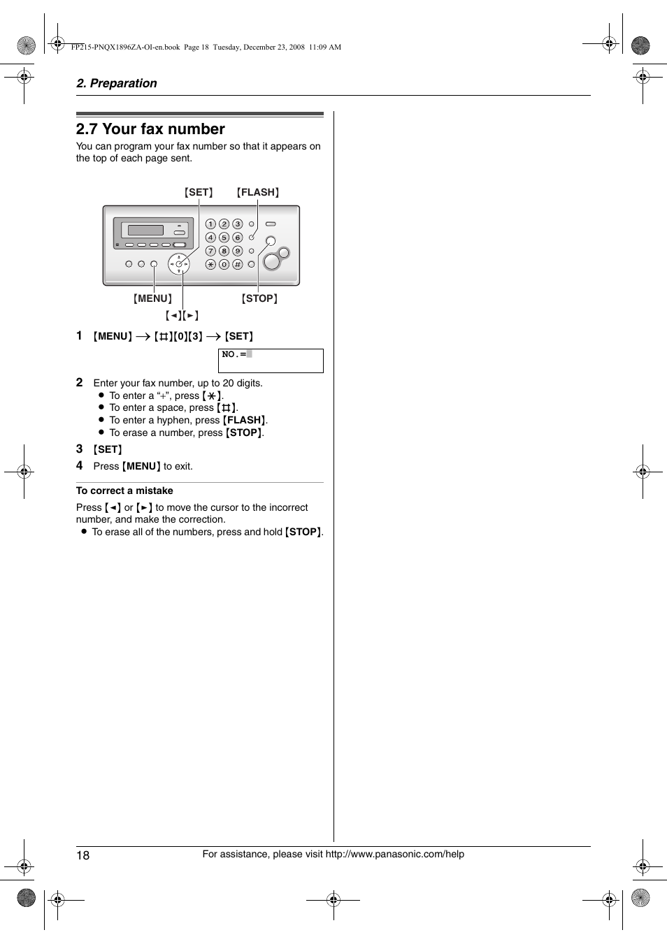 7 your fax number, Your fax number, 7 your fax number | Panasonic KX-FP215 User Manual | Page 18 / 60