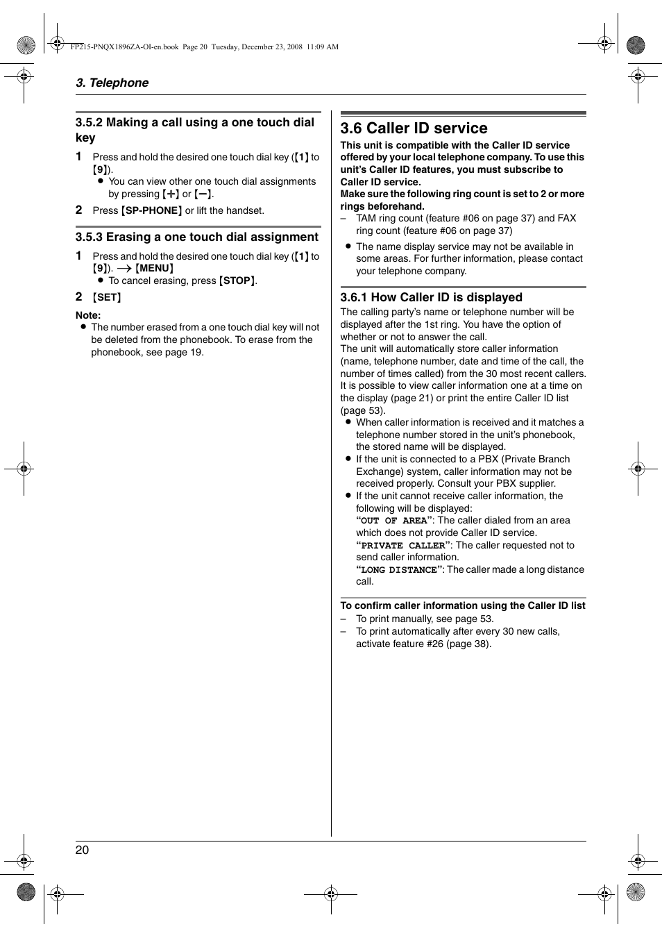 Caller id, 6 caller id service, Caller id service | 6 caller id service | Panasonic KX-FP215 User Manual | Page 20 / 60