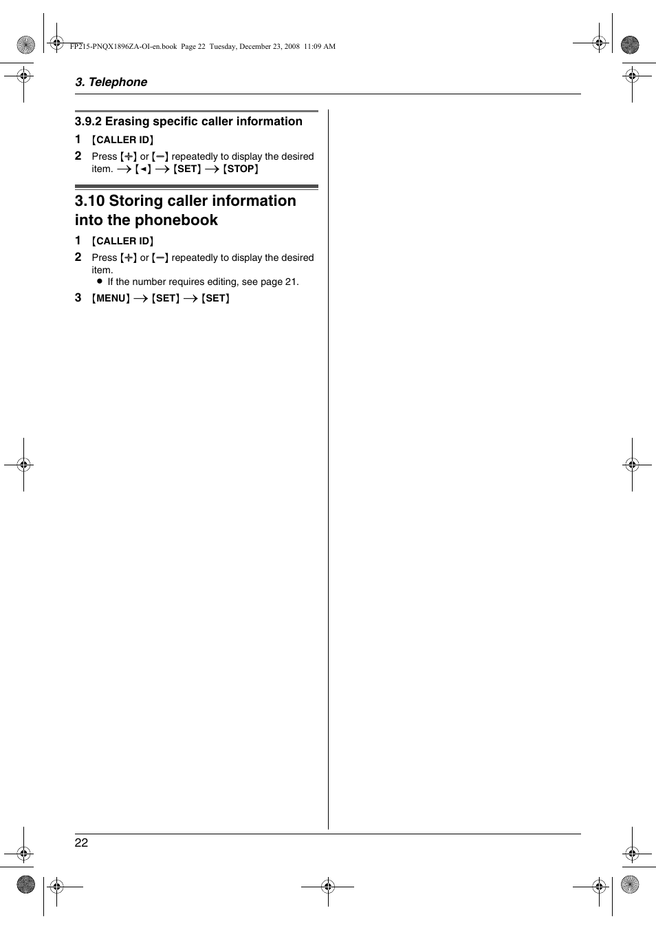 10 storing caller information into the phonebook, Storing caller information into the phonebook, 10 storing caller information into the phonebook | Panasonic KX-FP215 User Manual | Page 22 / 60