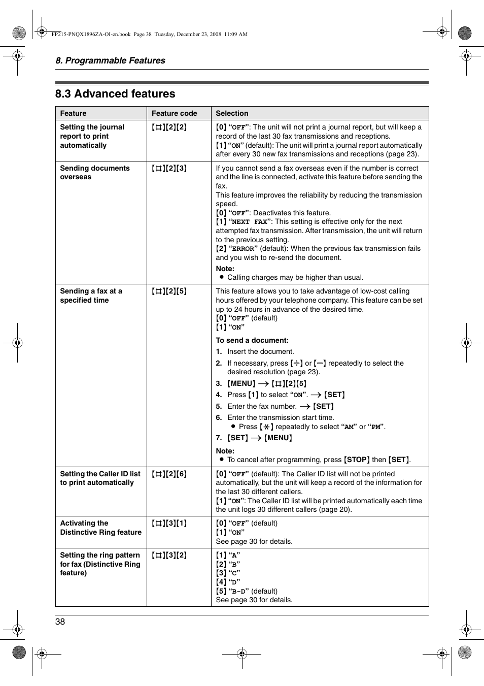 3 advanced features, Advanced features, 3 advanced features | Panasonic KX-FP215 User Manual | Page 38 / 60