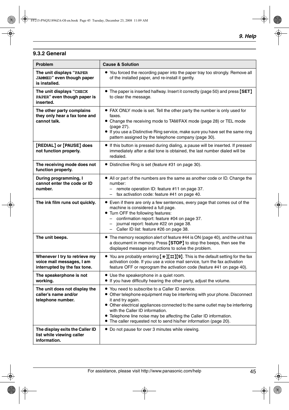 Panasonic KX-FP215 User Manual | Page 45 / 60