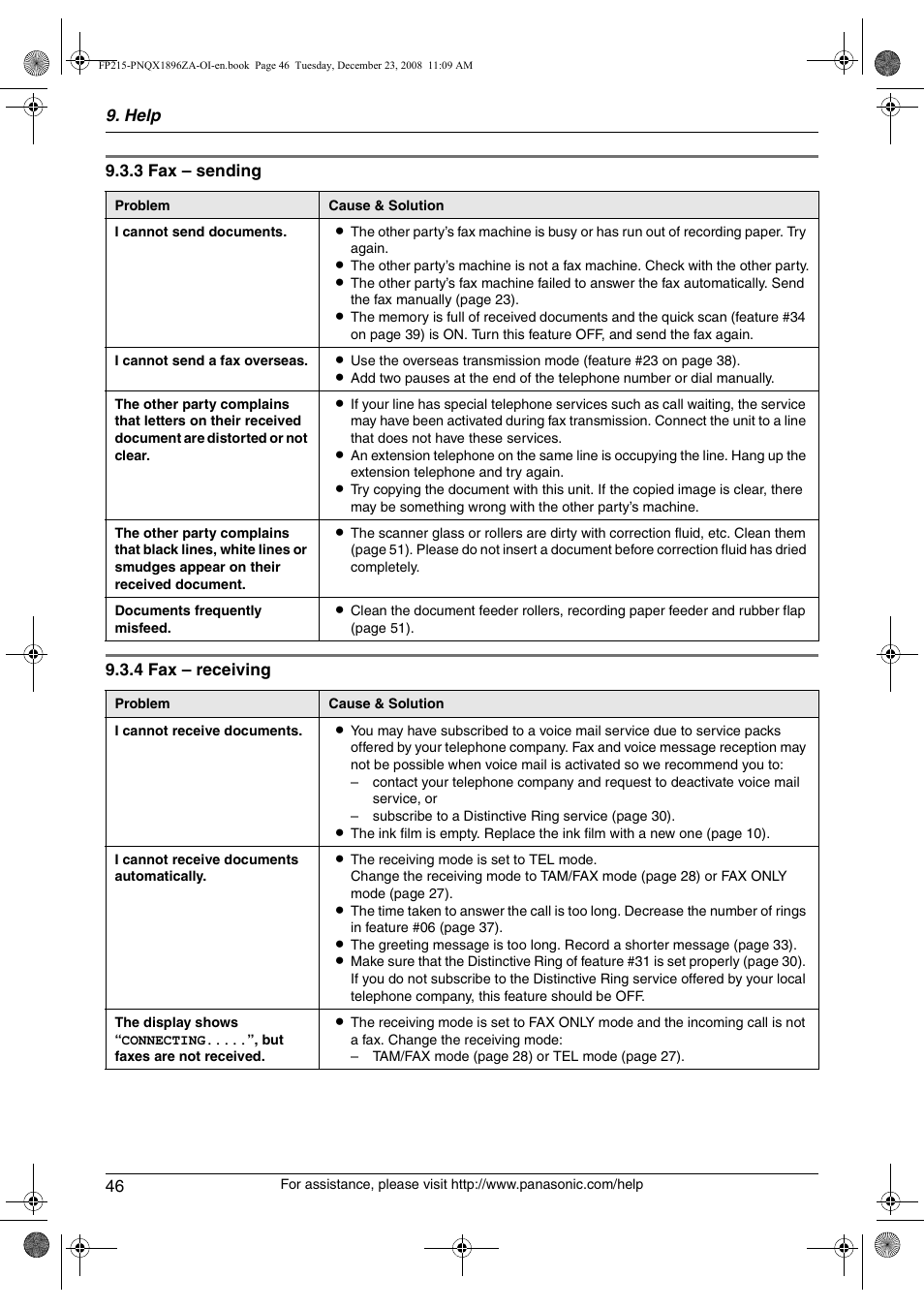 Panasonic KX-FP215 User Manual | Page 46 / 60