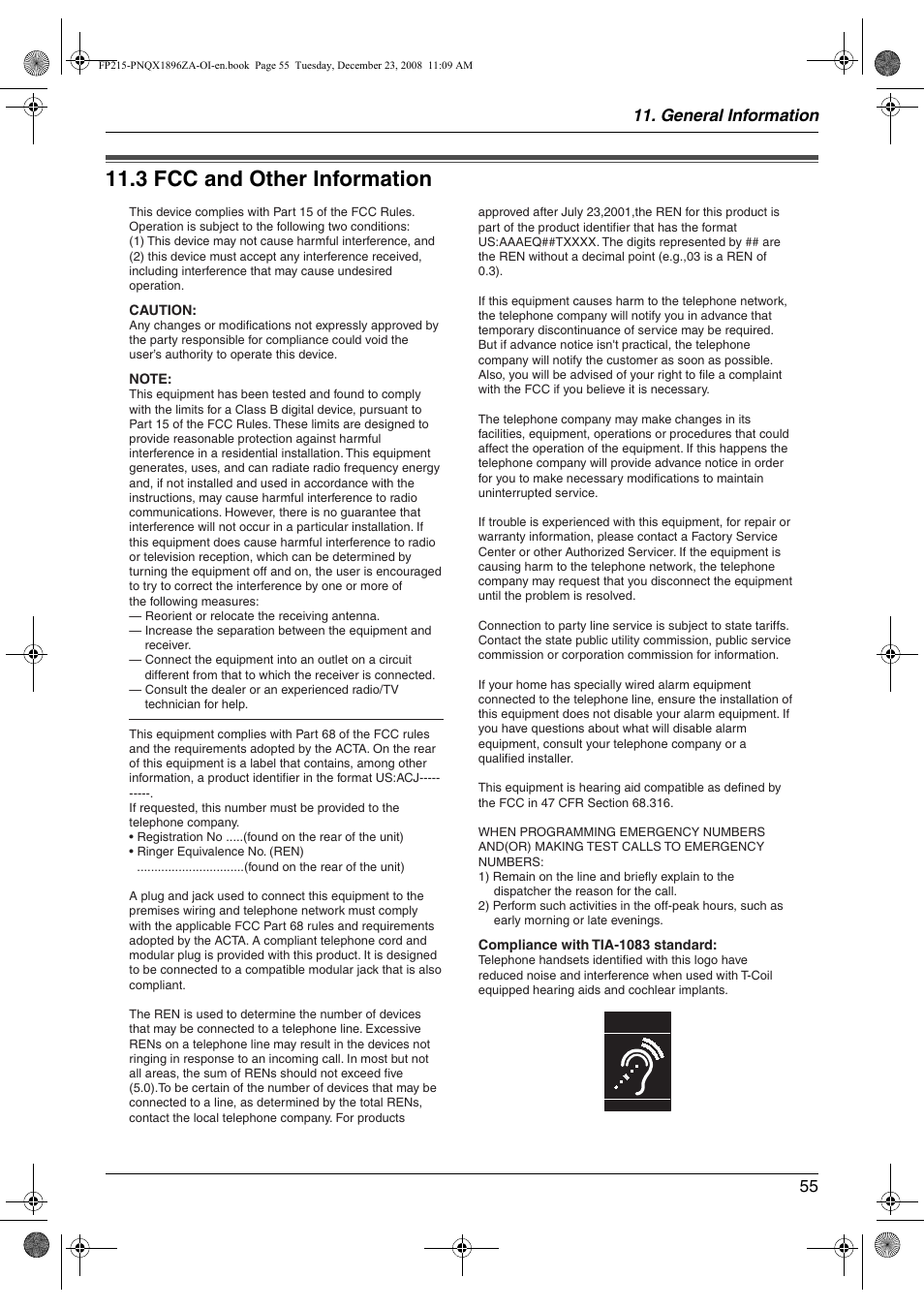 Fcc and other information, 3 fcc and other information, 3 fcc and other information | General information 55 | Panasonic KX-FP215 User Manual | Page 55 / 60