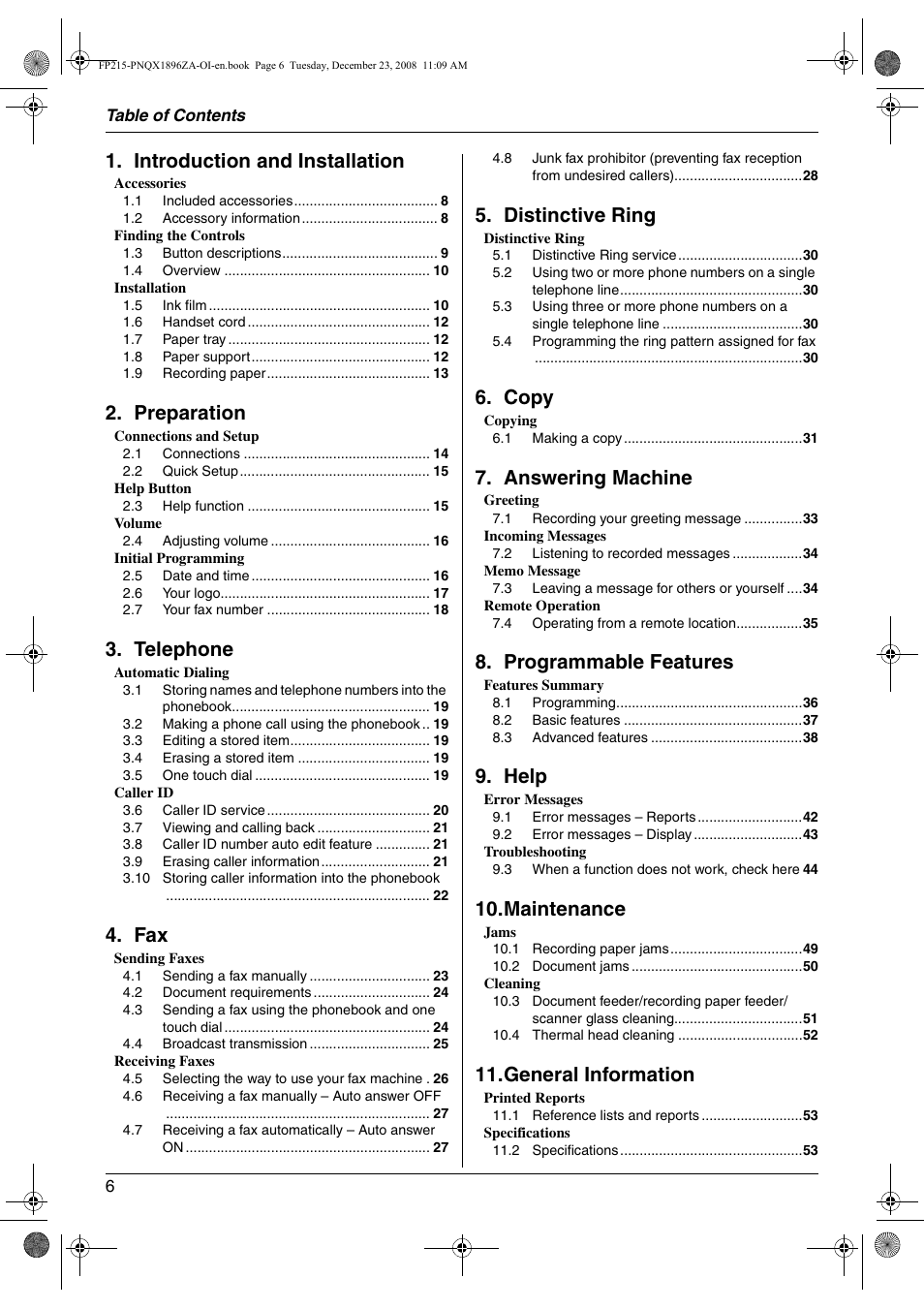 Panasonic KX-FP215 User Manual | Page 6 / 60