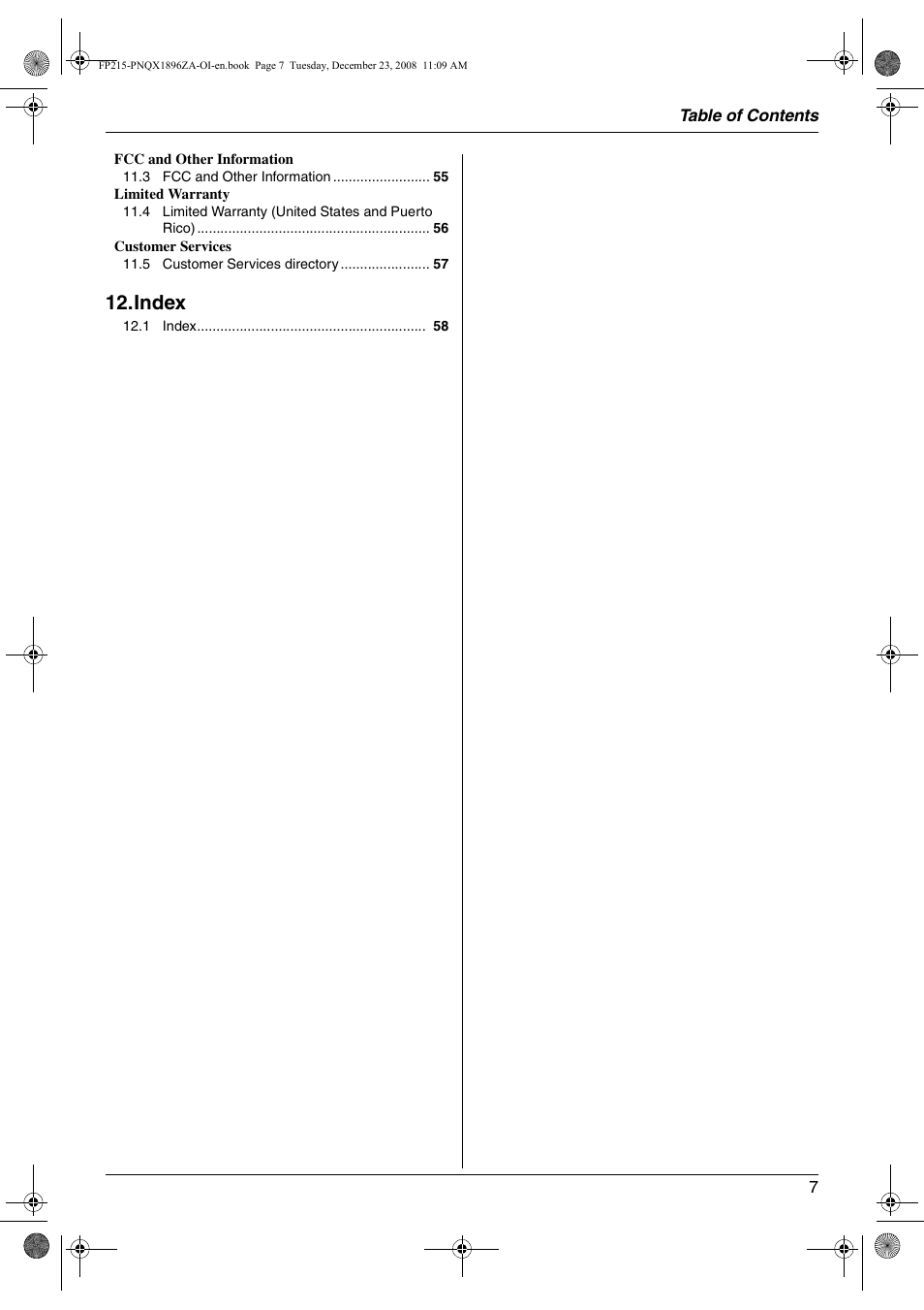 Index | Panasonic KX-FP215 User Manual | Page 7 / 60