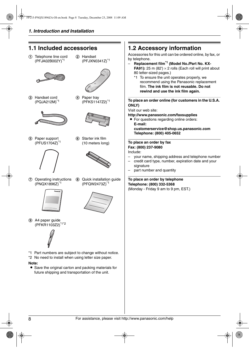 Panasonic KX-FP215 User Manual | Page 8 / 60