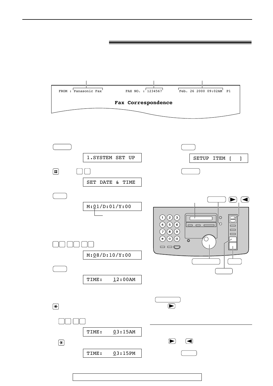 Setup, Setting the date and time | Panasonic KX-FP81 User Manual | Page 13 / 76