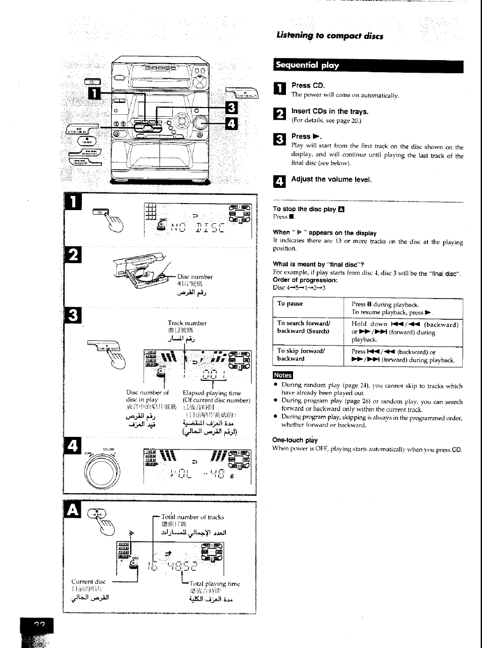 Press cd, Insert cds in the trays, Press | 71 adjust the volume level | Panasonic SCAK50 User Manual | Page 12 / 38