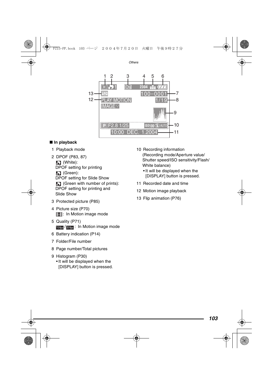 Play motion image | Panasonic DMC-FZ15P User Manual | Page 103 / 124