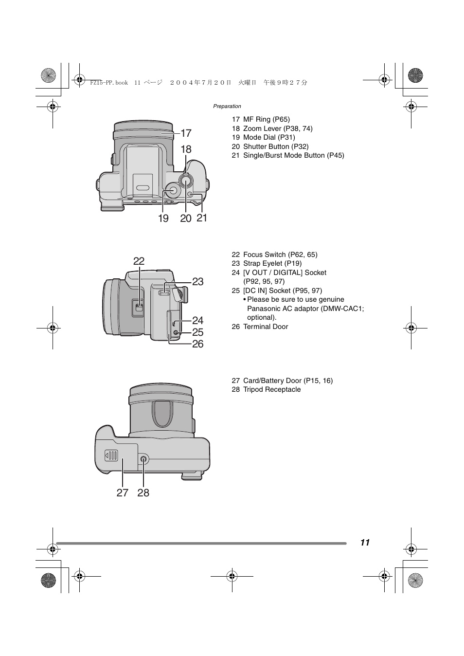 Panasonic DMC-FZ15P User Manual | Page 11 / 124