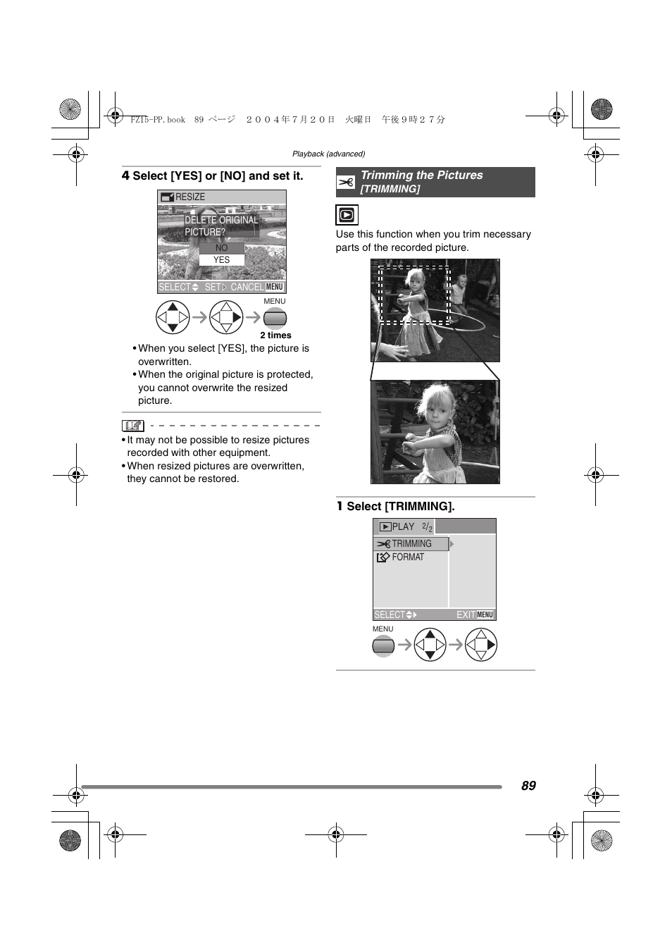 Trimming the pictures | Panasonic DMC-FZ15P User Manual | Page 89 / 124
