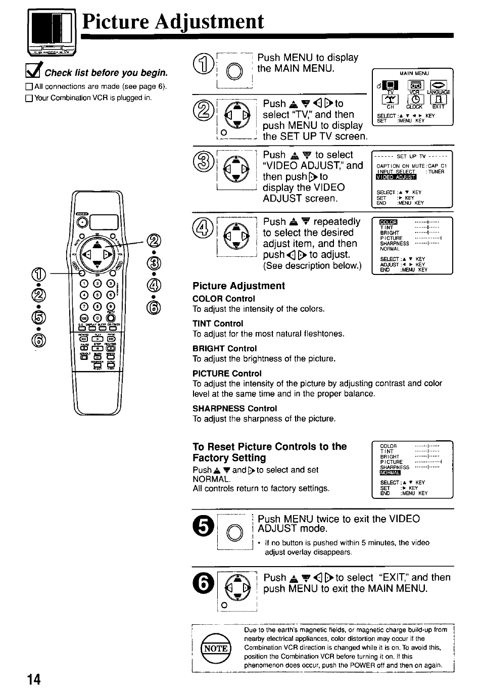 Picture adjustment | Panasonic PV-M1367AD User Manual | Page 14 / 32