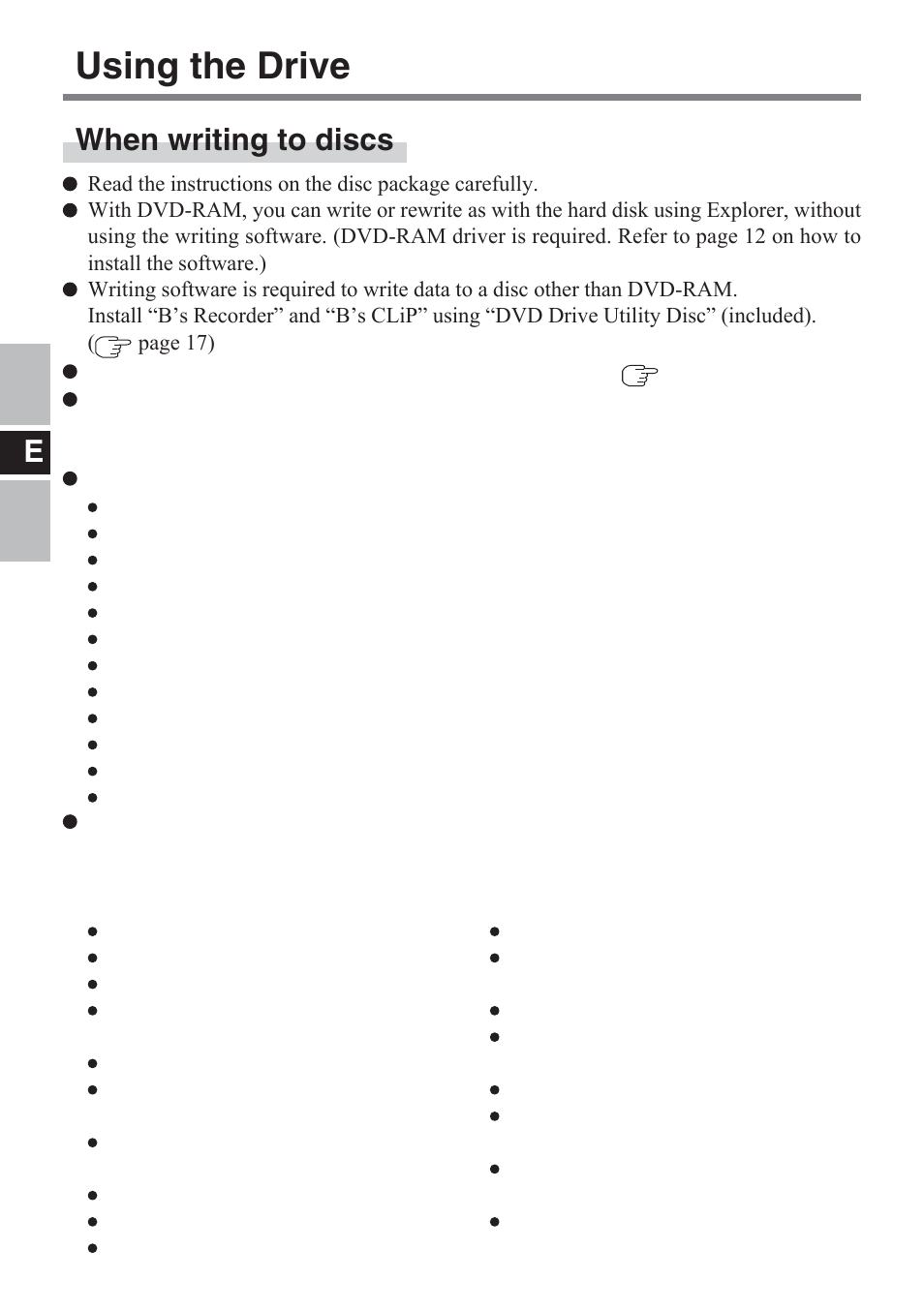 Using the drive, When writing to discs | Panasonic CF-VDM732U User Manual | Page 10 / 96