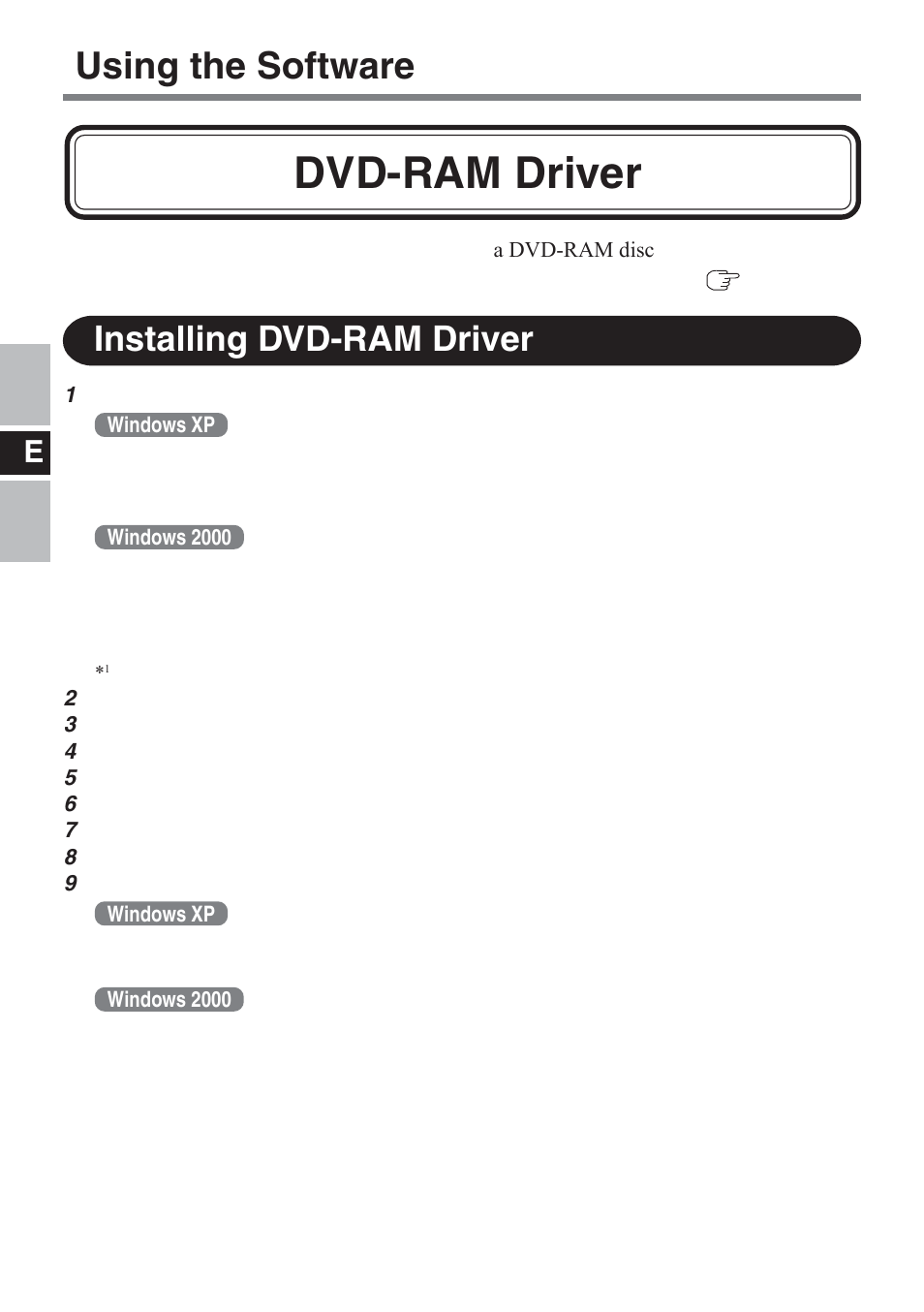 Dvd-ram driver, Using the software, Installing dvd-ram driver | Panasonic CF-VDM732U User Manual | Page 12 / 96