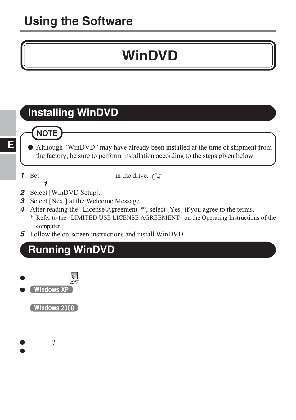 Windvd, Using the software, Running windvd | Installing windvd | Panasonic CF-VDM732U User Manual | Page 14 / 96