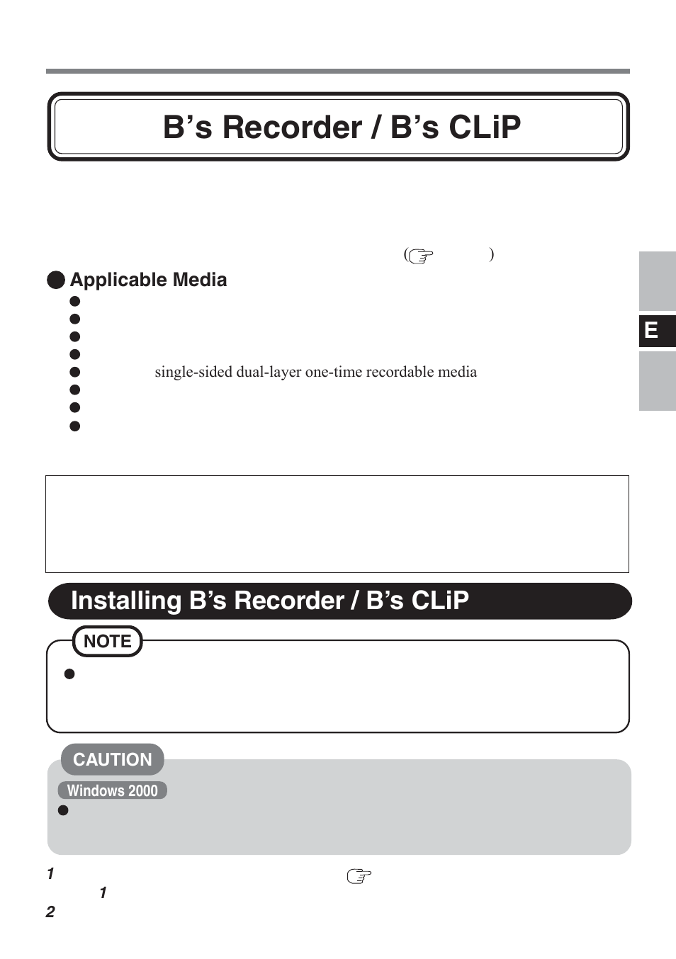 B’s recorder / b’s clip, Installing b’s recorder / b’s clip, Applicable media | Panasonic CF-VDM732U User Manual | Page 17 / 96