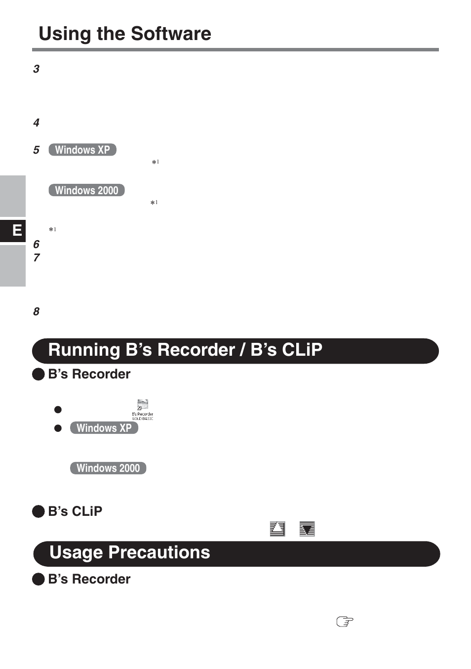 Using the software, Running b’s recorder / b’s clip, Usage precautions | B’s recorder, B’s clip | Panasonic CF-VDM732U User Manual | Page 18 / 96