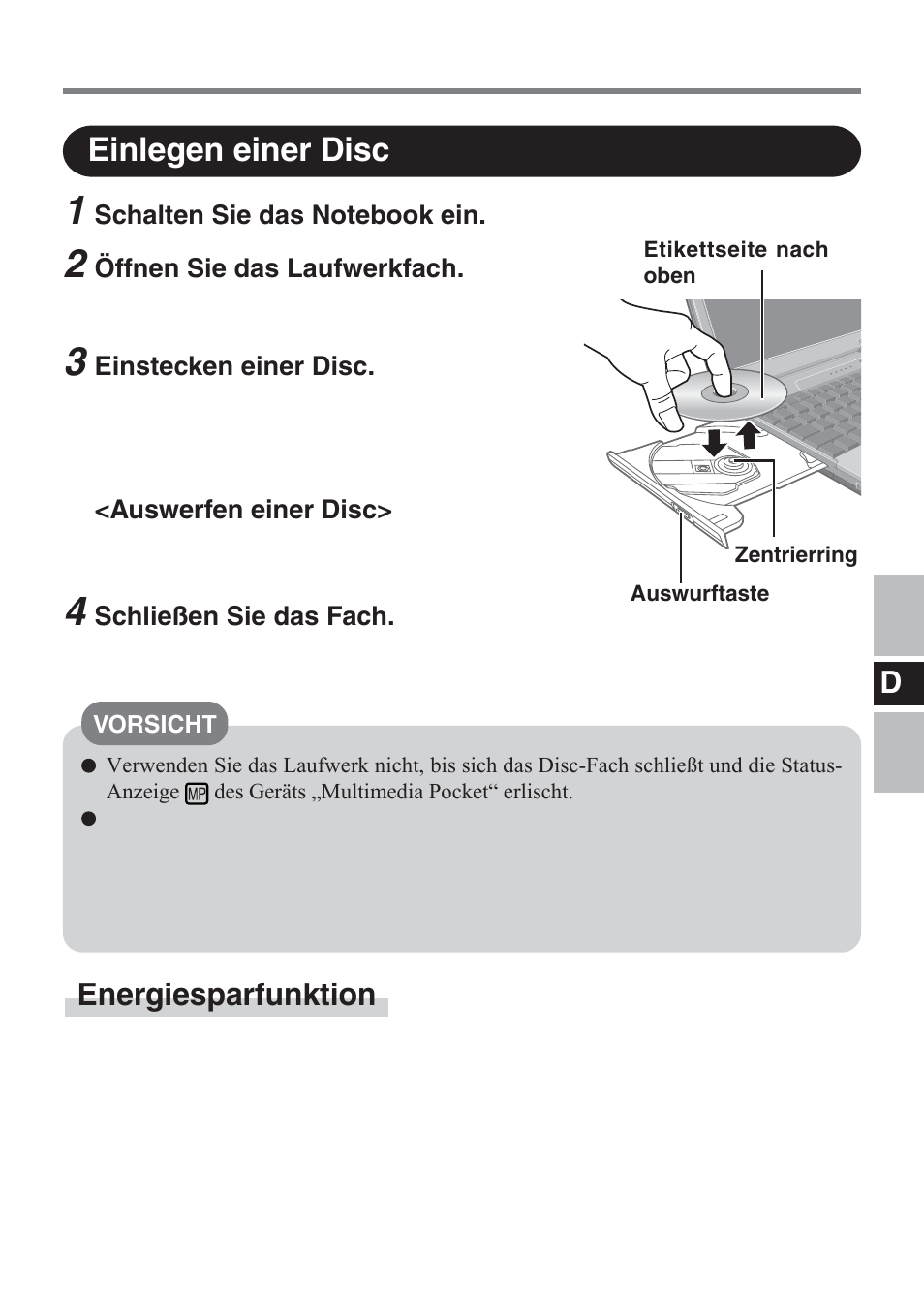 Einlegen einer disc | Panasonic CF-VDM732U User Manual | Page 29 / 96