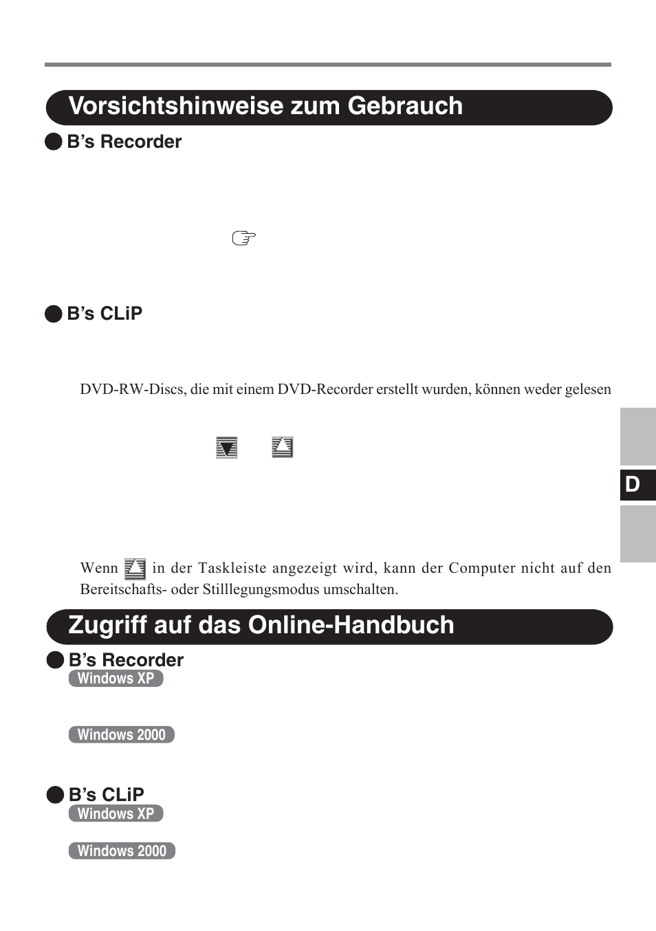 Zugriff auf das online-handbuch, Vorsichtshinweise zum gebrauch | Panasonic CF-VDM732U User Manual | Page 41 / 96