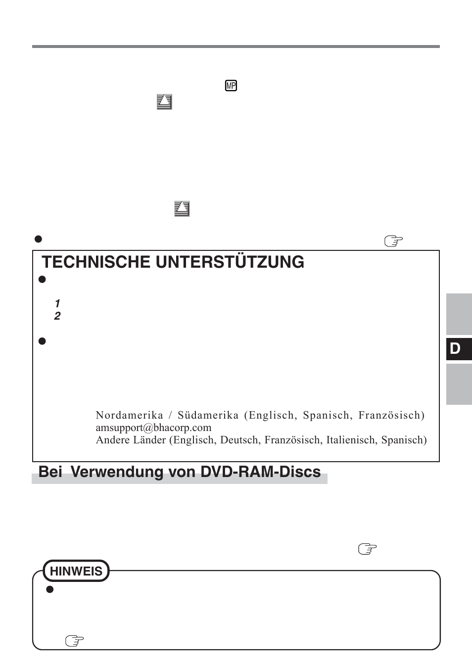 Technische unterstützung, Bei verwendung von dvd-ram-discs | Panasonic CF-VDM732U User Manual | Page 43 / 96