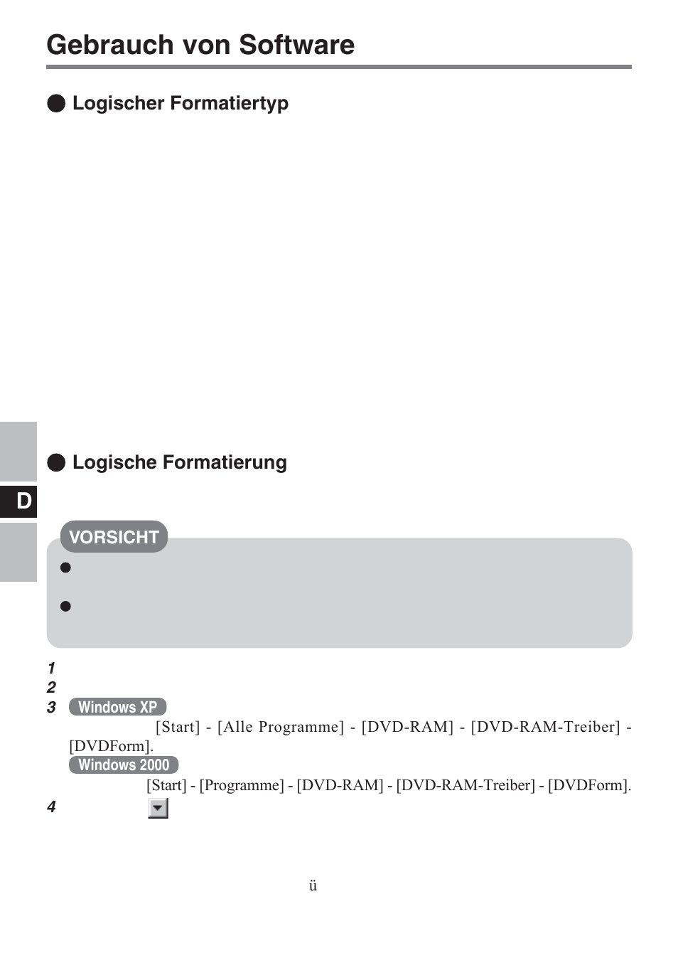 Gebrauch von software, Logische formatierung, Logischer formatiertyp | Panasonic CF-VDM732U User Manual | Page 44 / 96