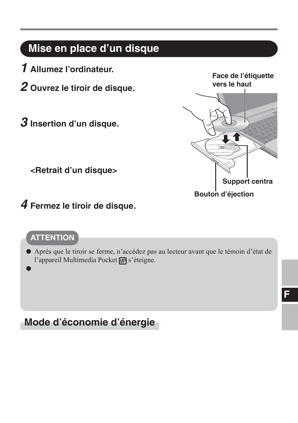 Mise en place d’un disque | Panasonic CF-VDM732U User Manual | Page 51 / 96