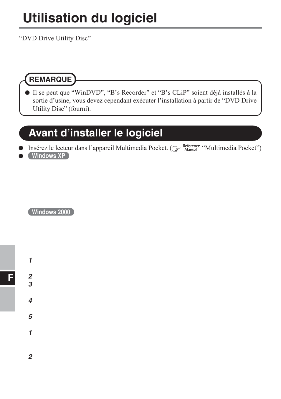 Utilisation du logiciel, Avant d’installer le logiciel | Panasonic CF-VDM732U User Manual | Page 54 / 96