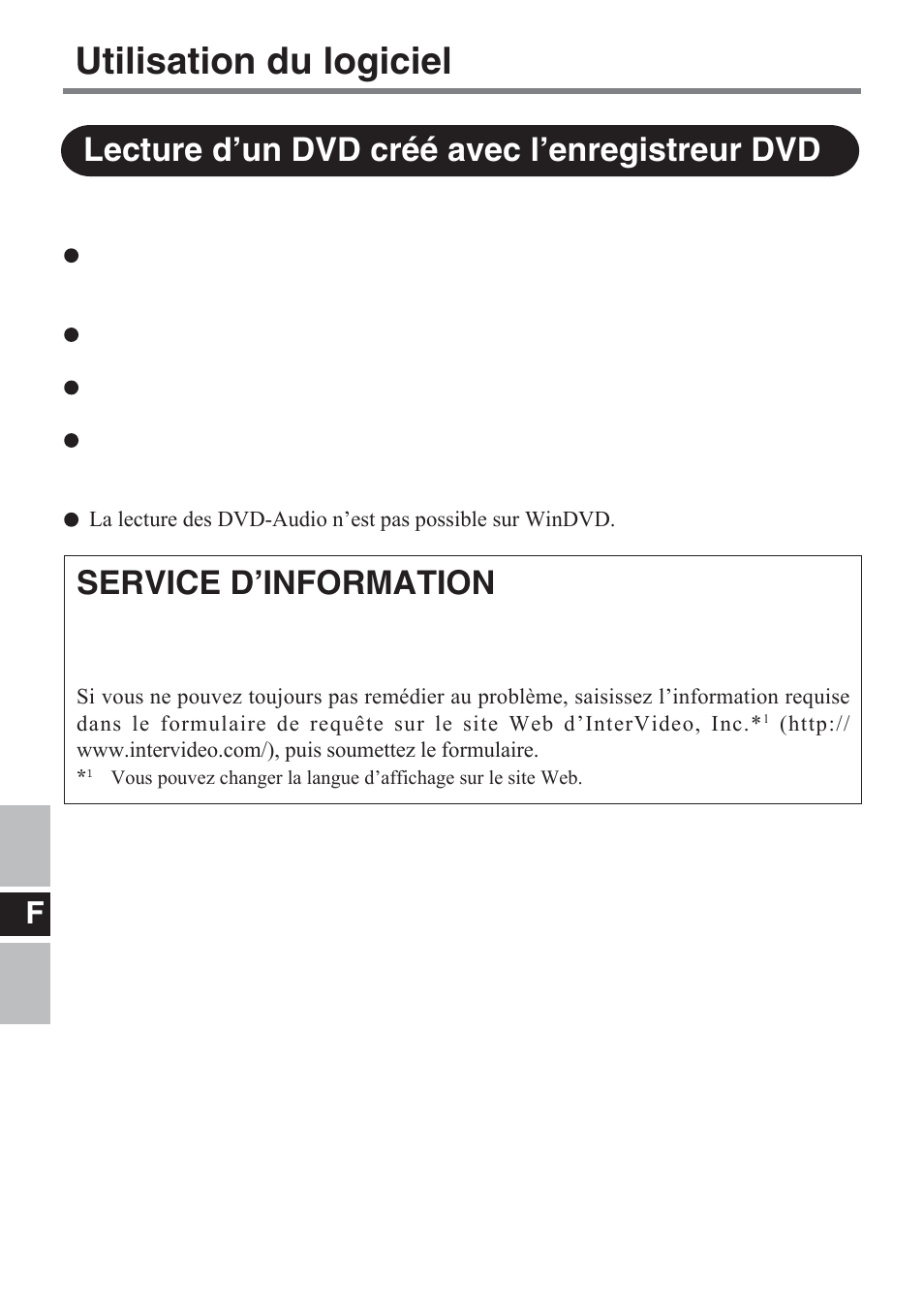 Utilisation du logiciel, Lecture d’un dvd créé avec l’enregistreur dvd, Service d’information | Panasonic CF-VDM732U User Manual | Page 60 / 96