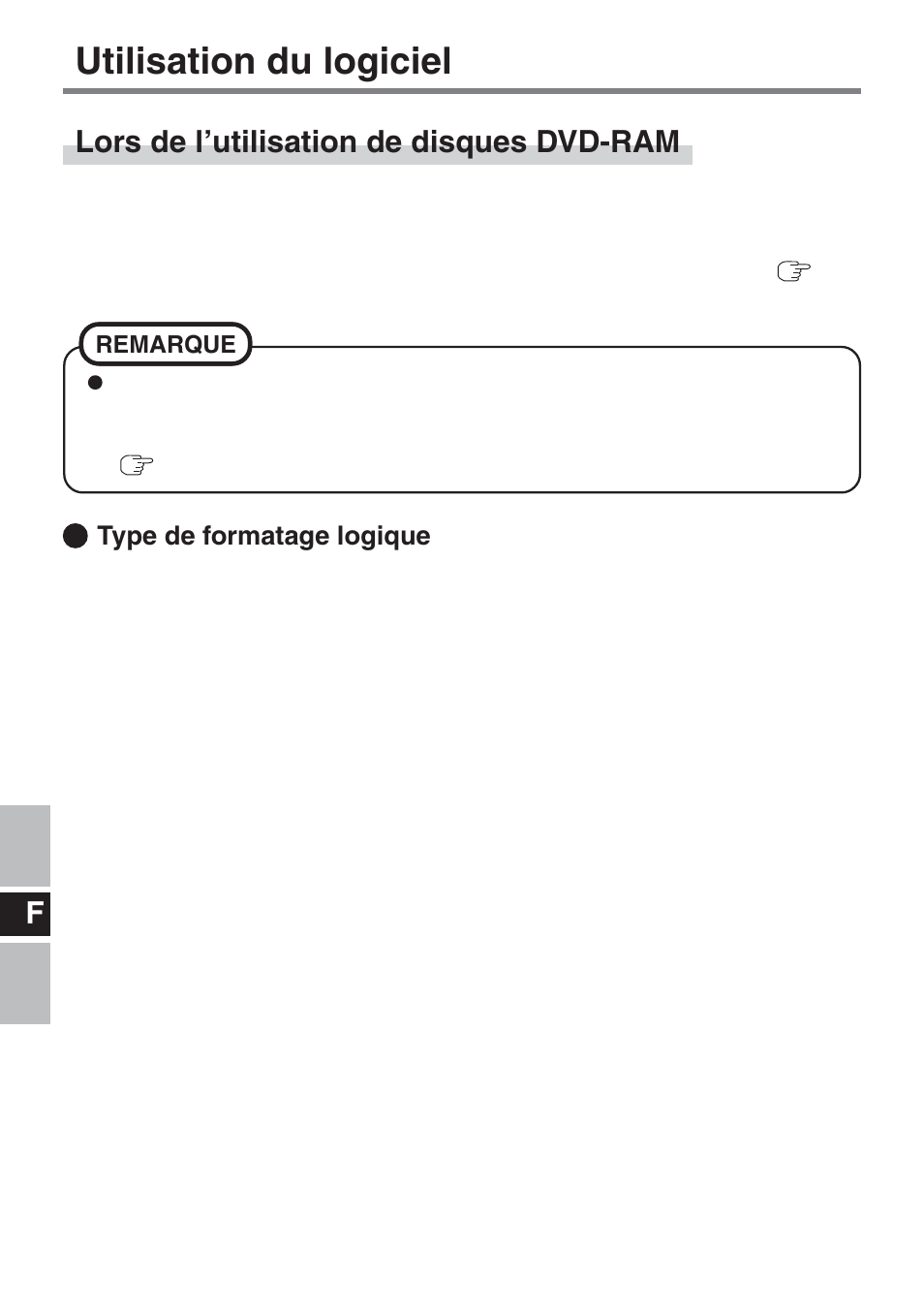 Utilisation du logiciel, Lors de l’utilisation de disques dvd-ram, Type de formatage logique | Panasonic CF-VDM732U User Manual | Page 66 / 96