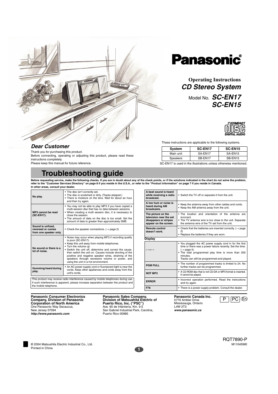 Panasonic SC-EN15 User Manual | 8 pages